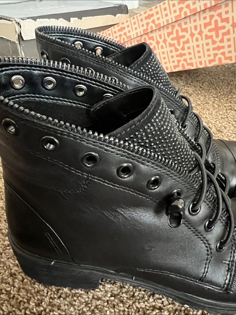 Gianni Bini Black Leather Ankle Boots with Studded Tongue - Picture 5 of 10